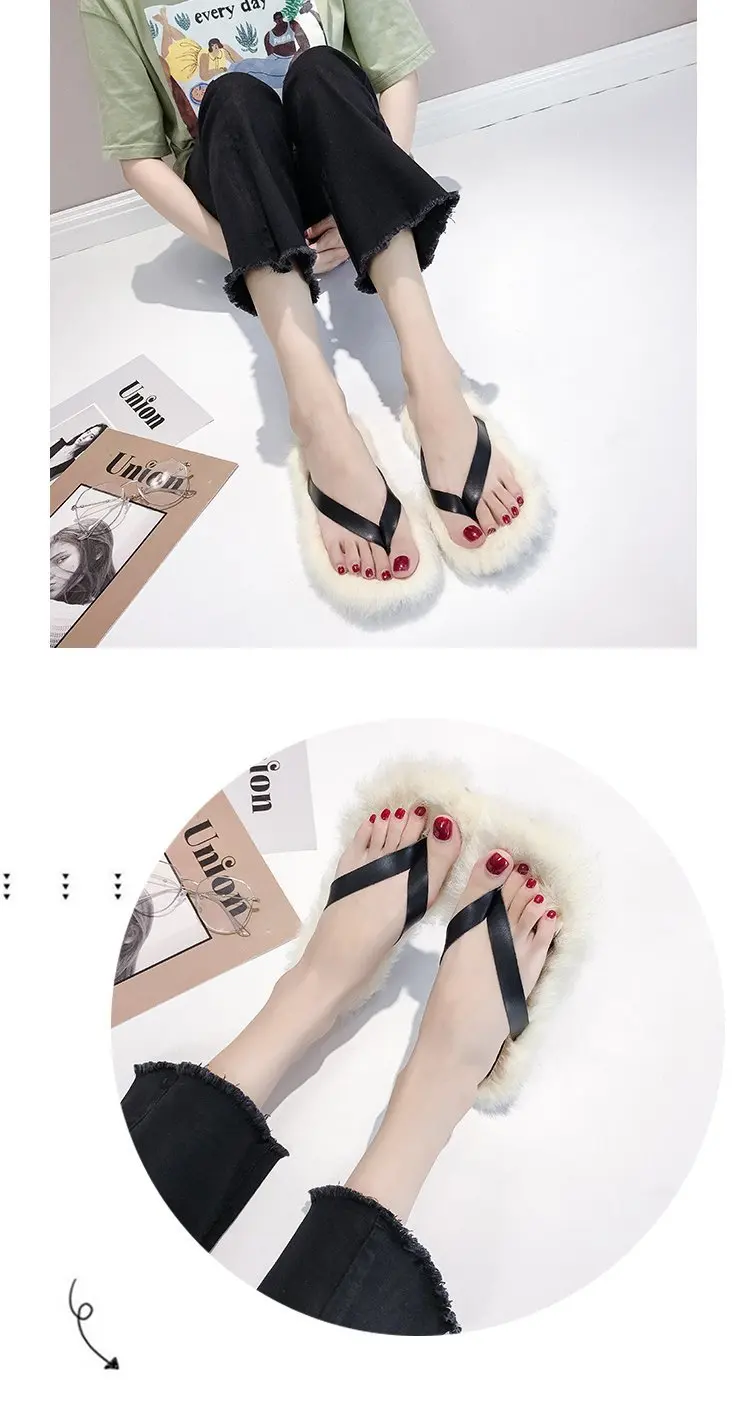 Модные тапочки их меха под кролика на плоской подошве; меховые тапочки; Zapatos De Mujer Ins; шлепанцы; женские Тапочки