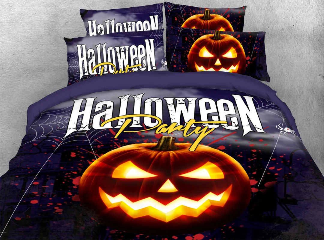 

4 Pcs Halloween Bedding Sets Scary Big Pumpkin Decoration Print 3D Duvet Cover Bedroom Quilt Cover Sheet Pillowcase Pillows
