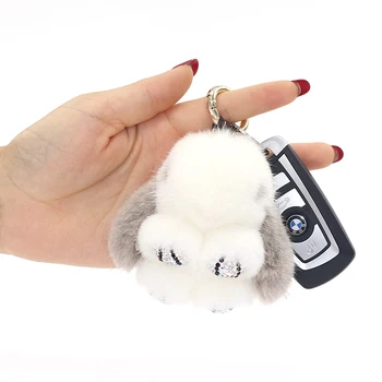 

Car Keychain Bag Pendent Charm Lovely Rabbit Real Mink Fur Toy Pendant On-Sale