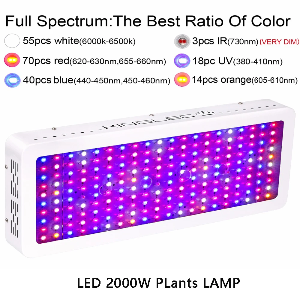 Король светодиодный Светодиодный grow светильник 600 W/1000 W/1200 W/1500 W/2000 W/3000 W полный