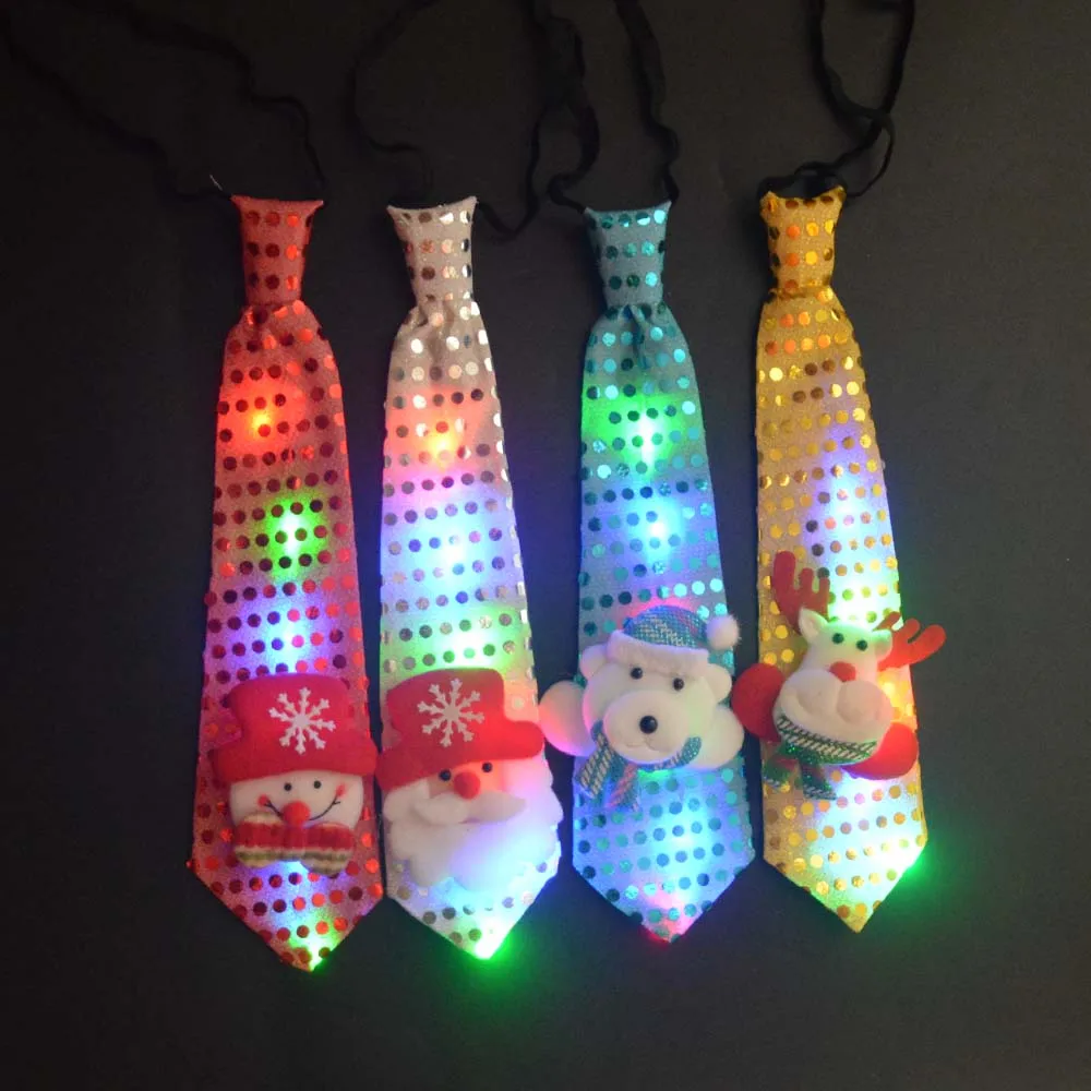 Details about   Christmas LED Red Tie Light Up Glowing Sequins Necktie Xmas Gift Dress Up Decor 