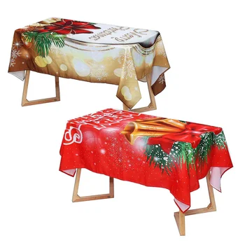 

Merry Christmas Table Cover Waterproof Christmas Bell Red Kitchen Tablecloth Party Home Decoration Dining Table Cloth