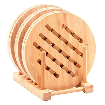 

Bamboo Trivet Mat Kit Heat-Proof Mat for Storage Racks for Hot Dishes Pots Bowls Teapots Hot Water Racks