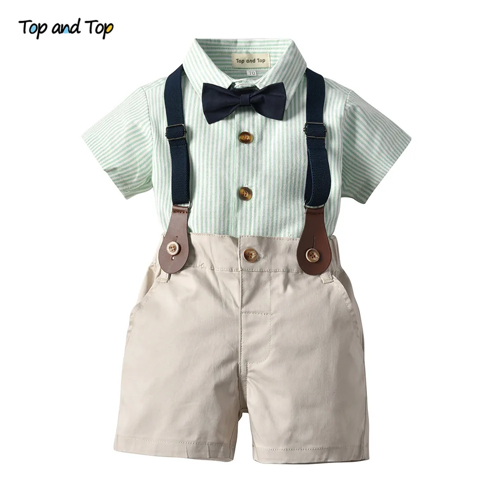 Топ и топ, модные комплекты детской одежды костюм джентльмена для мальчиков белая рубашка с длинными рукавами и галстуком-бабочкой+ комбинезон, комплект одежды из 2 предметов, смокинг - Цвет: Зеленый