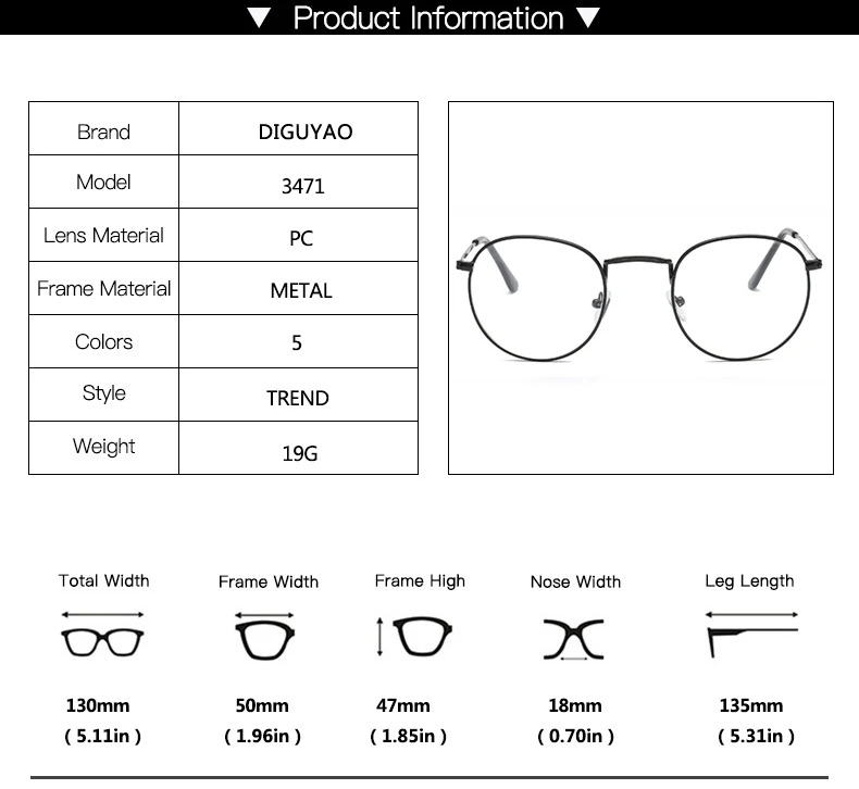 DIGUYAO-nuevo-dise-ador-mujer-gafas-monturas-pticas-Metal-redondo-gafas-marco-claro-lente-gafas-negro