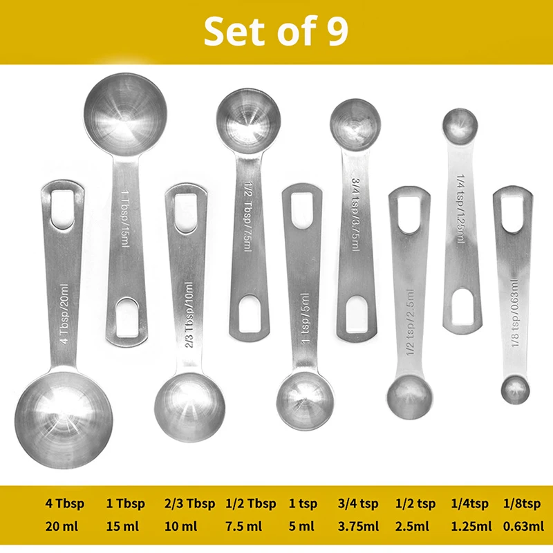 Set Of 9 - A Набор мерных ложек-сверхпрочные измерительные инструменты из нержавеющей стали для приготовления пищи на кухне и домашней выпечки - Цвет: Set Of 9 - A