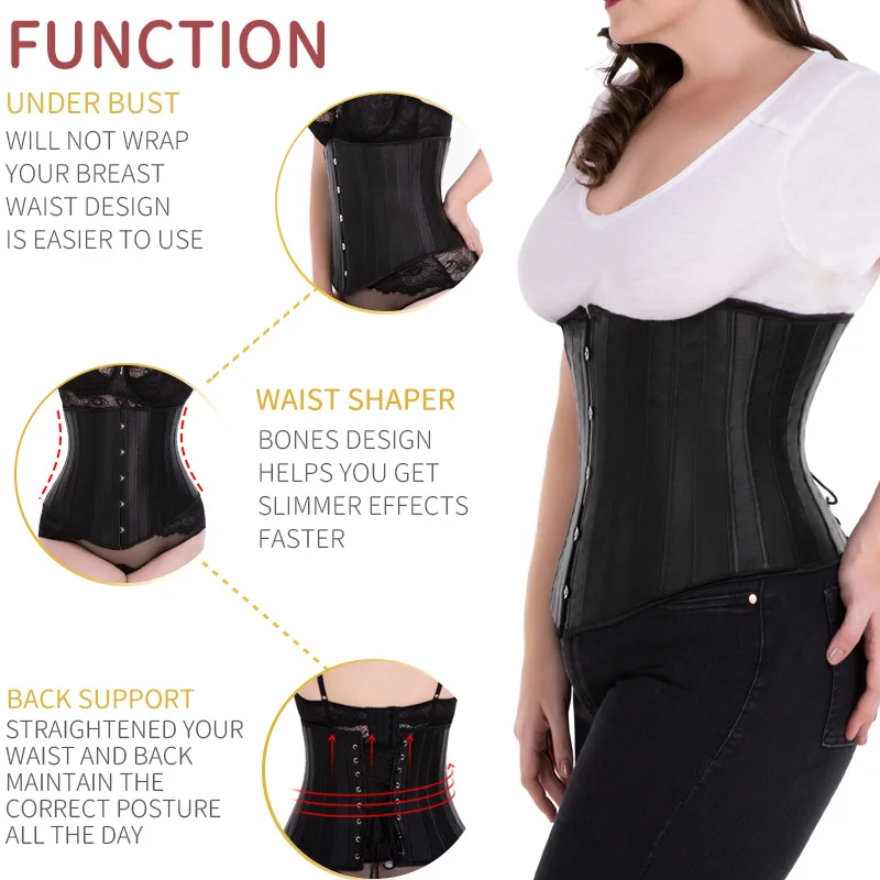 Women Corset Plus Size 24 steel boned Gothic Bustier Waist Cincher Belt Underbust Lace Top Tummy Slimming Sheath