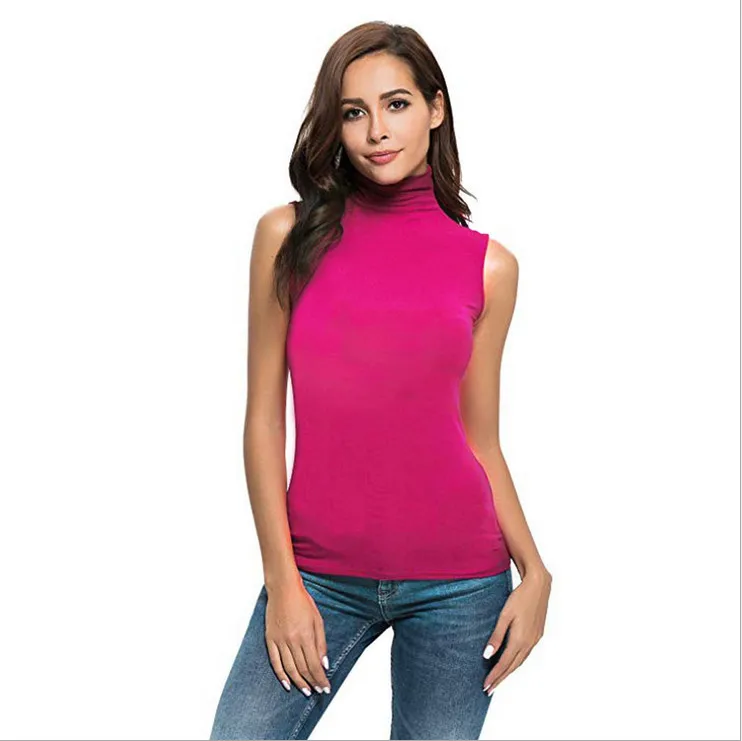 Brand New Fashion Sexy Women High Neck Sleeveless Tank Top Vest Casual Tee Solid Tanks Hot Sale - Цвет: Красный