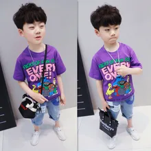 Футболка с короткими рукавами для мальчиков; летняя одежда; Новинка года; модная детская одежда в Корейском стиле; футболка с короткими рукавами для больших мальчиков; B