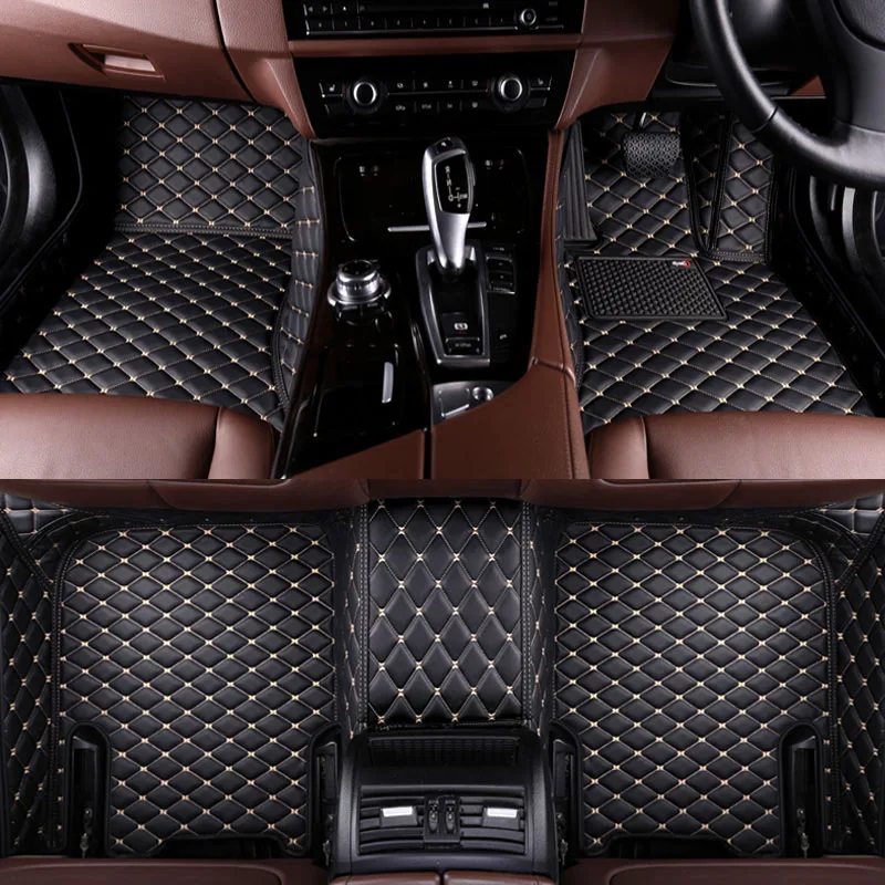 Black Beige-line Волокнистые кожаные автомобильные коврики для mercedes benz c-class c200 c180 c300 w204 w205 w203 w202 - Название цвета: Black Beige-line