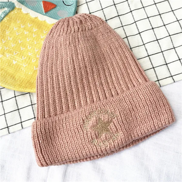 Детские шапочки Skullies Beanies для мальчиков и девочек, зимняя однотонная шапка с надписями и ушками звезд, теплые эластичные модные аксессуары с помпоном
