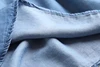 Embroidery Denim Blouse Women Light Blue Soft Jeans Blouses Hem O Neck Three Quarter Sleeve Ruffles Casual Shirt Sweet Top 6