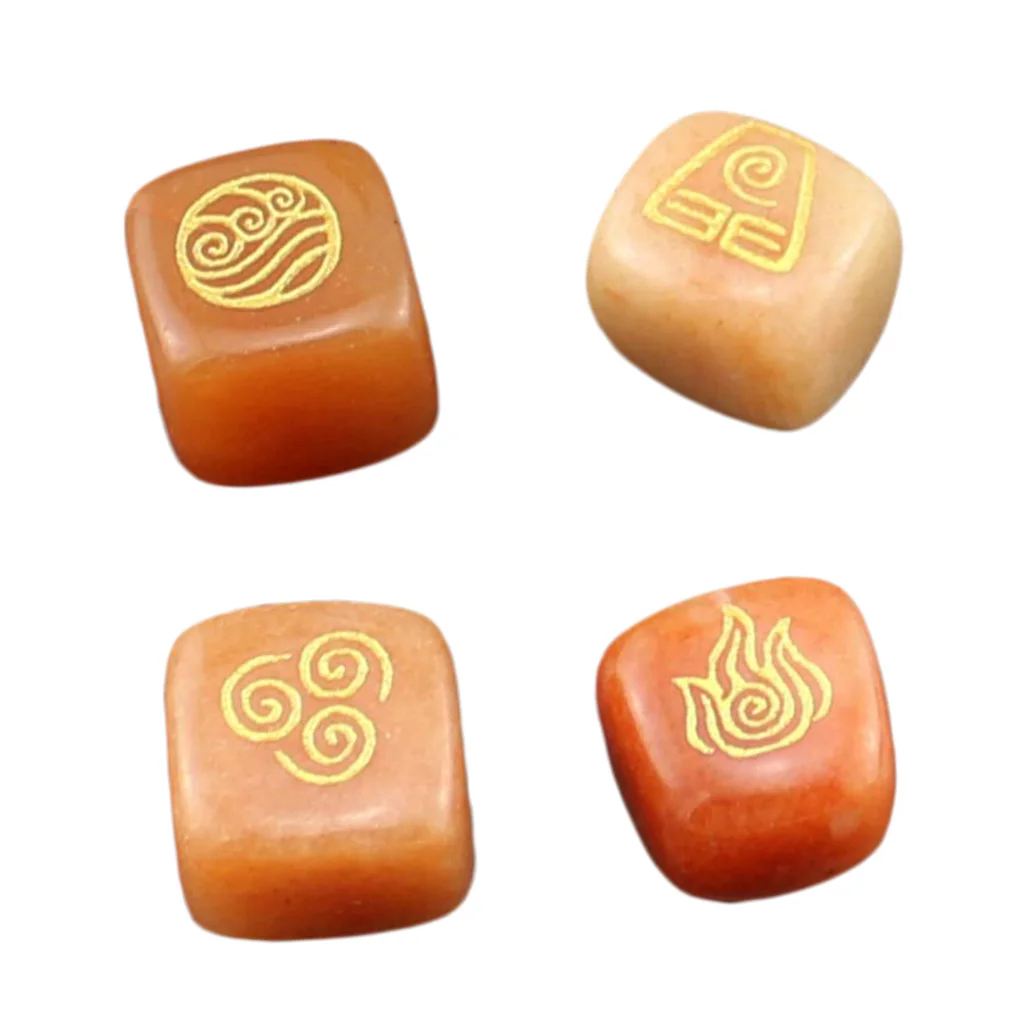 4Pcs/Set Natural Crystal Stone Water Soil Wind Runes Polished Engraved Gemstone Home Decor