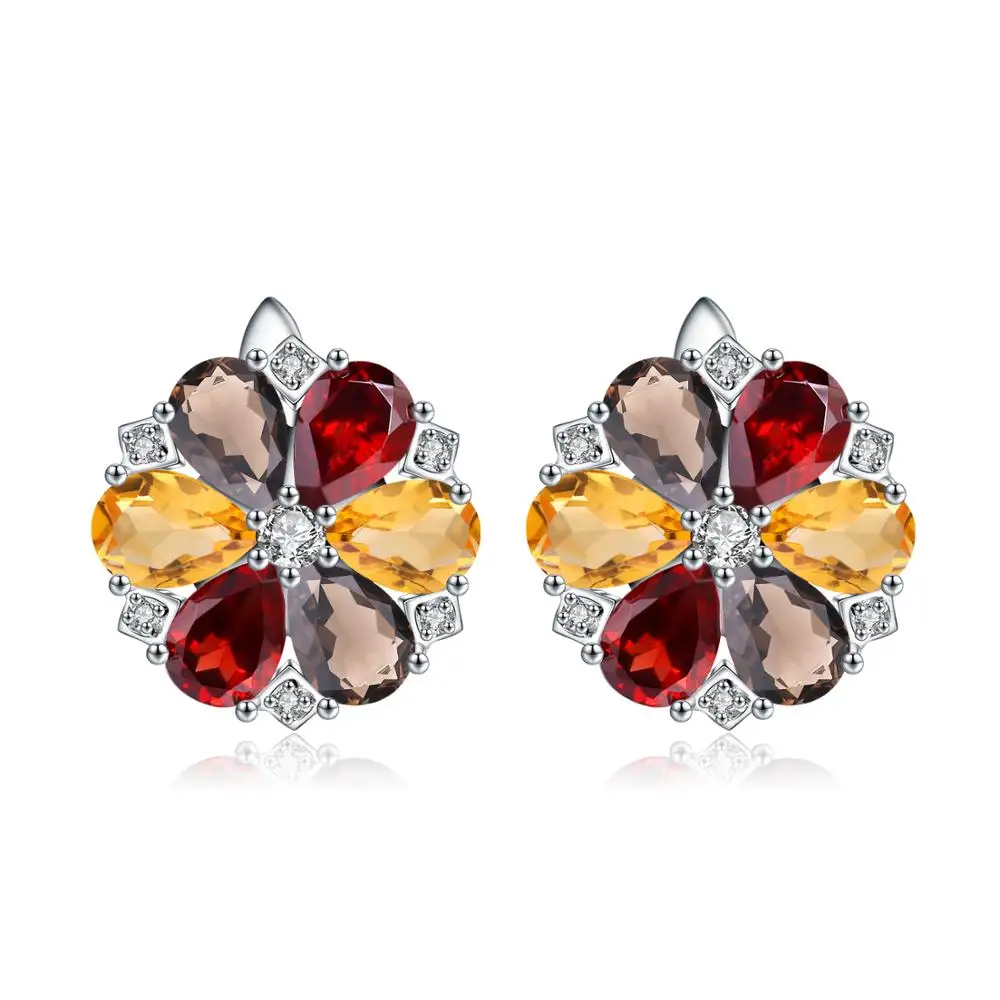 

Gem's Ballet Women's Fine Jewelry 7.72Ct Natural Garnet Citrine Gemstone Cute Flowers Stud Earrings 925 Sterling Silver Earrings