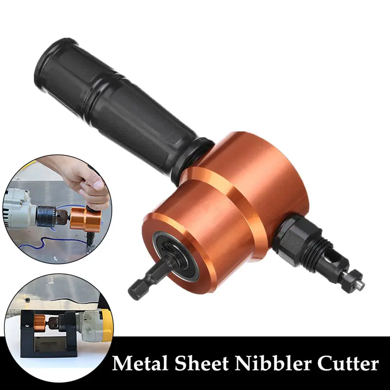 Beste Double Headed Sheet Metal Cutting Nibbler Metal Saw Cutter 360 Graden Verstelbare Boor Attachment Met Extra Punch Snijgereedschappen
