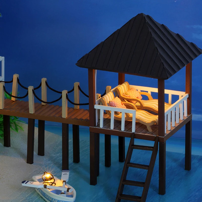 Miniature Doll Houses Wooden Furniture Decoration Kit Toy DIY Doll House Miniaturas 3D Puzzle Model Toys for Children Maldives