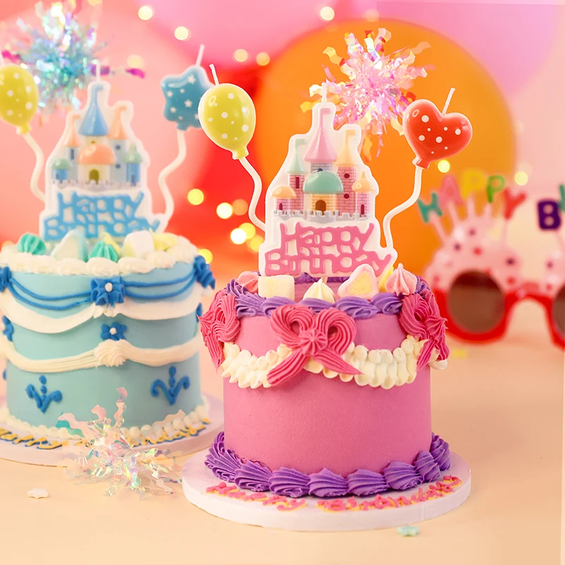 

Princess Prince Birthday Candle Cake Topper Baby Shower Children's Birthday Baking Party Castle Balloons Star Candles Decoration