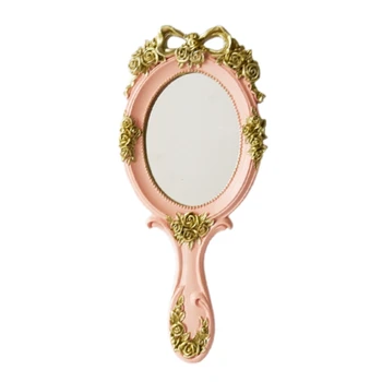 

Cute Creative Vintage Hand Mirrors Makeup Vanity Mirror Handheld Cosmetic Mirror with Handle for Gifts Pink