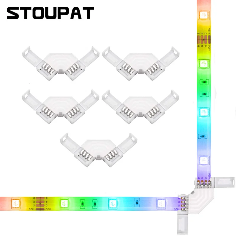 LED Corner RGB Connector 10mm 4pin L Shape IP20 Light Strip Solderless 90 Degree Right Angle for 5050 3528 Tape | Обустройство дома