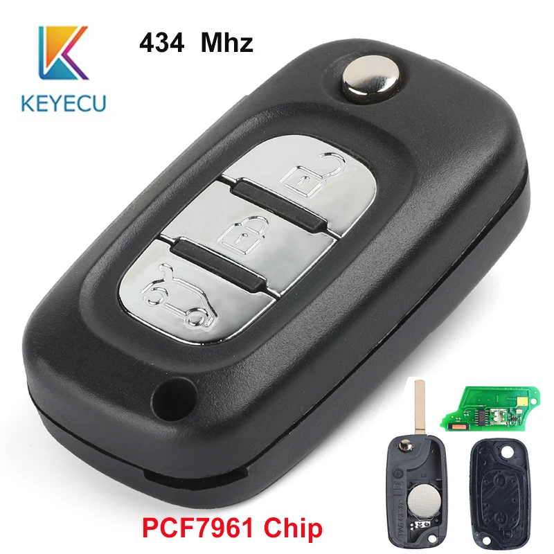KEYECU 434 МГц PCF7961 чип флип 3 кнопки дистанционный ключ брелок от машины для Renault Clio