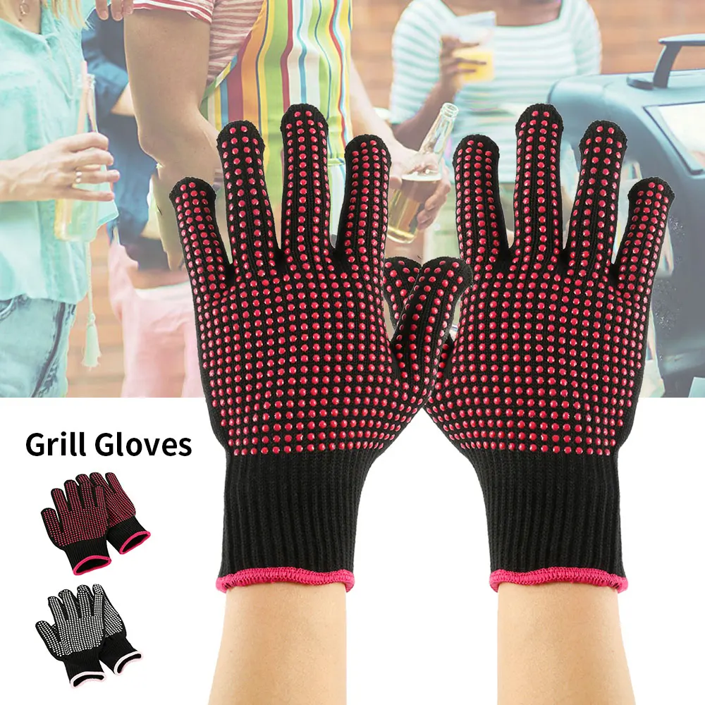 Guantes de silicona resistentes al calor para barbacoa, manoplas de alta temperatura para horno, a prueba de fuego, guante para parrilla y microondas