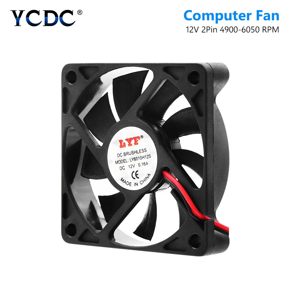12V 60mm 2 Pins Computer Fan 6010 DC 60x60x10mm 6cm Computer/PC/CPU Silent Cooling Case PC CPU Cooler |