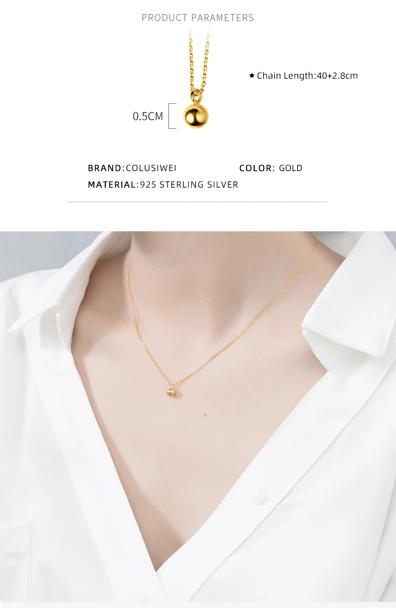 Colusiwei Sterling Silver 925 Cute Gold Color Beads Short Choker Necklace for Women Real 925 Sterling Silver Jewelry Accessories