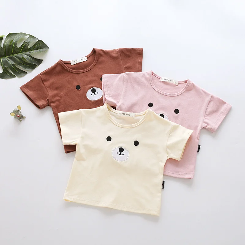 Новинка г.; летняя стильная детская одежда; детская футболка с короткими рукавами для девочек; Базовая рубашка с короткими рукавами и рисунком медведя