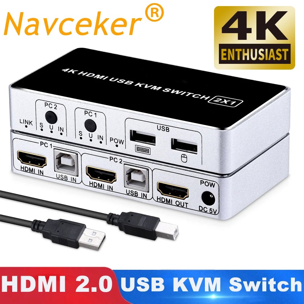  2020 4K 60Hz KVM Switch HDMI 2 Port HDMI KVM Switch USB PC Computer KVM Switch Keyboard Mouse Switc