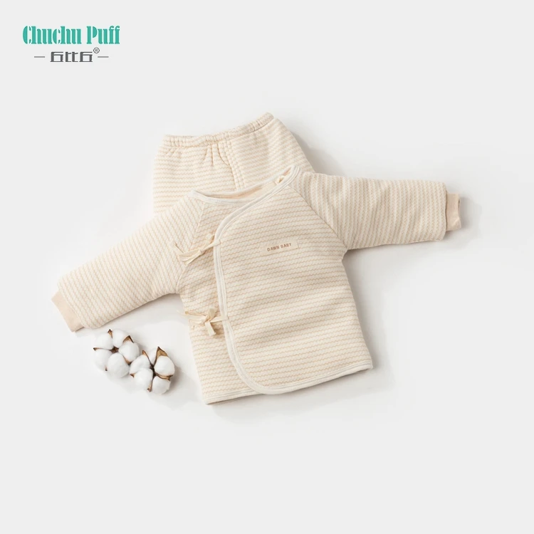 Organic Cotton Jacquard Winter Thicken Quilted Baby Bodysuit Set Baby Cotton Clothes Set Infant Long Sleeves Boys Girls Sleeps