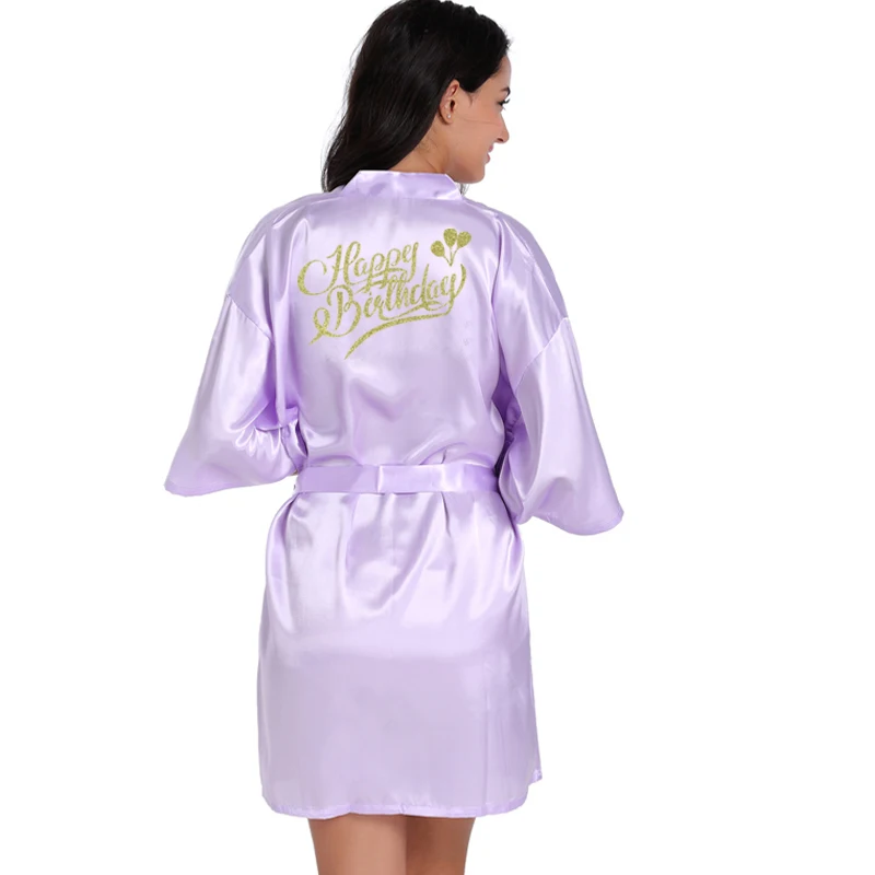 Одежда для девочек на день рождения, кимоно, халат, женский шелковый халат на день рождения, сексуальное ночное белье, Атласный халат, женская одежда, платья - Цвет: Lavender Happy