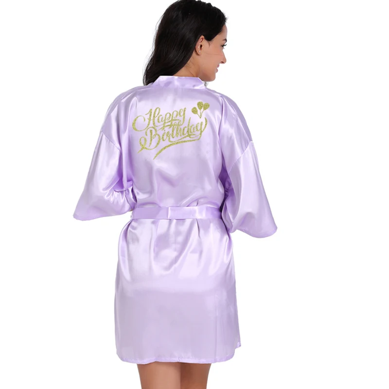 Lavender Happy Одежда для девочек на день рождения, кимоно, халат, женский шелковый халат на день рождения, сексуальное ночное белье, Атласный халат, женская одежда, платья - Цвет: Lavender Happy