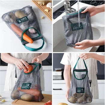 

Foldable Vegetable Fruit Hanging Mesh Storage Bag Reusable Breathable Reusable Mesh Bags Washable Net Bag Kitchen Storage