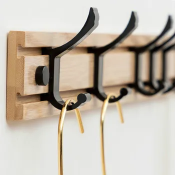 

Wooden Wall Mounted Coat Hook Clothes Robe Towel Hanger Hat Bag hooks Living Bedroom Bathroom 5 Hooks Household Products WY817