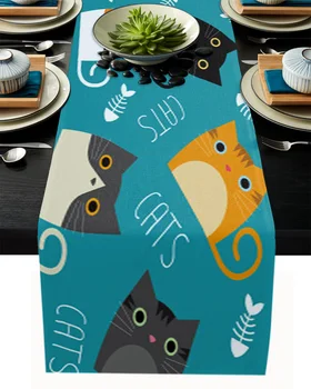 

Cartoon Cute Cat Table Runner Wedding Table Decoration Dinning Table Runners Placemat Christmas Decor Tablecloth