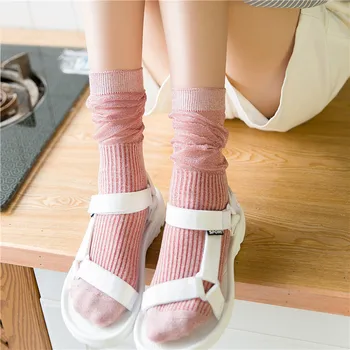

Korean Style Women Pink Socks Japanese Breathable Cotton Socks Lace Mesh Knee Socks Long Tube Sock Ladies Long Socks Streetwear