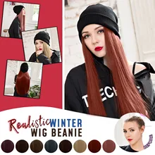Chapeau pour perruque longue et lisse, mat, à capuche, avec cheveux, style décontracté, pour femme, pour l'hiver, L x 5
