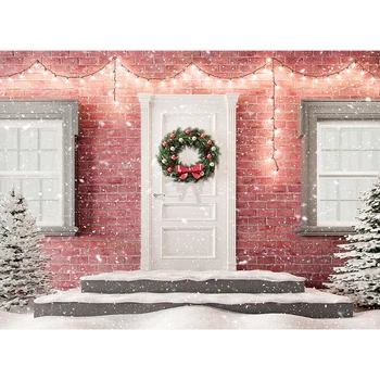 

Merry Christmas Photography Background Winter Snow Christmas Tree Red Brick Wall Children Backdrop Photo Studio Props