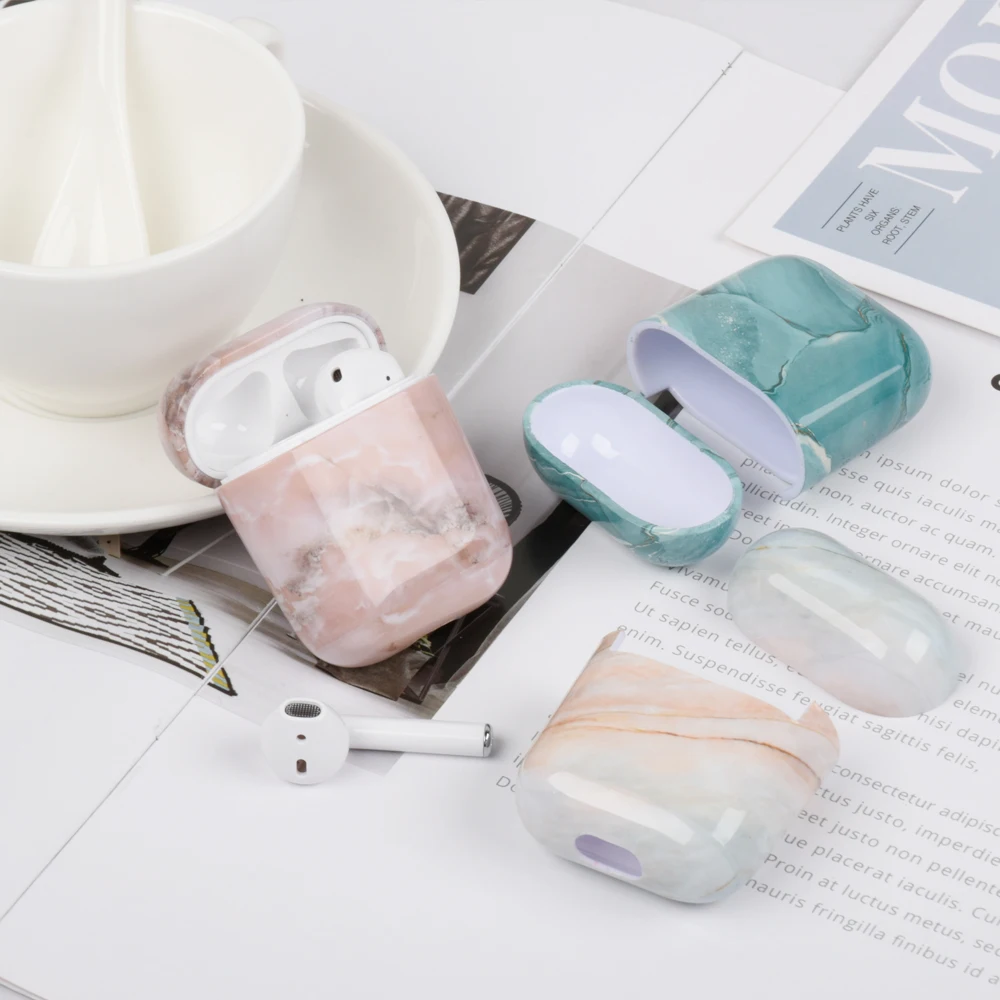 

Luxury marble Hard PC Wireless Earphone Charging Case for Apple AirPods 1 2 High quality Glossy Bluetooth Box Headset case