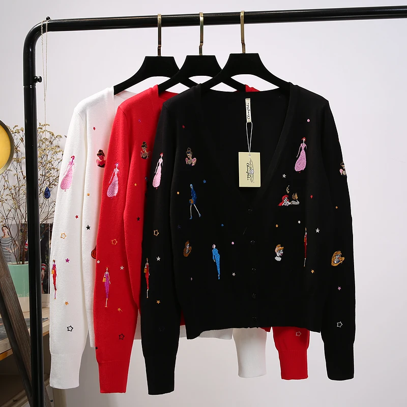 Knitted Sweater Women's Coat Autumn New Fashion Embroidered Thin Long Sleeve Short Sweater Women's Cardigan
