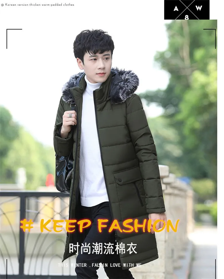 Winter Hot Selling Men New Style Mid-length Cotton Coat Thick Warm Cotton-padded Jacket Youth Lengthen down Jacket Cotton-padded