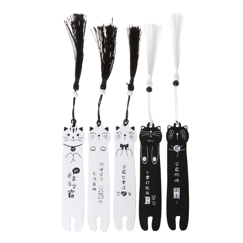 

Милая мультяшная кошка деревянная Закладка книжная страница с кисточкой школьные канцелярские принадлежности M17F