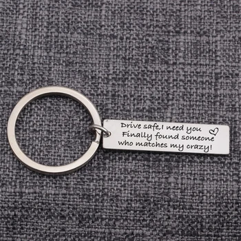 

Rectangle Keychain Drive Safe Boyfriend Husband Gift Car Key Tag Keychains Drive Safely Jewelry Pendants Key Holder Charms