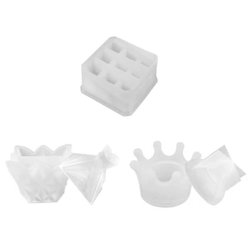 

3Pcs/Set Crystal Epoxy Resin Mold Crown Storage Box Casting Silicone Mould 9 Square Grids Pyramid Container Making Tools