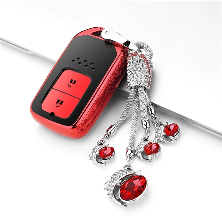 1 шт. умный пульт дистанционного управления Мягкий ТПУ Автомобильный ключ защитный кожух для Honda Vezel City Civic Jazz BRV BR-V HRV брелок 2 кнопки - Название цвета: A-Red-keyring