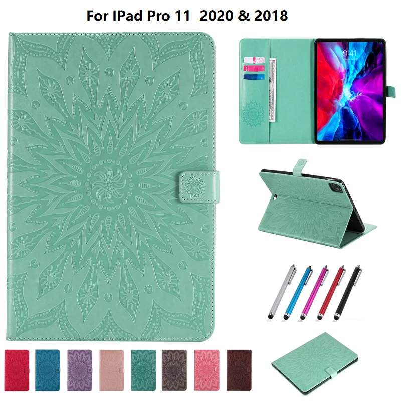 Чехол для iPad Pro 11 чехол 2020 2018 кожаный с откидной крышкой и тиснеными цветами карт |