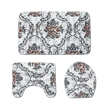 

3 in 1 Bathroom Pedestal Mat Toilet Rug Set Comfortable Non-Slip Contour Rug Bath Mat Toilet Lid Cover