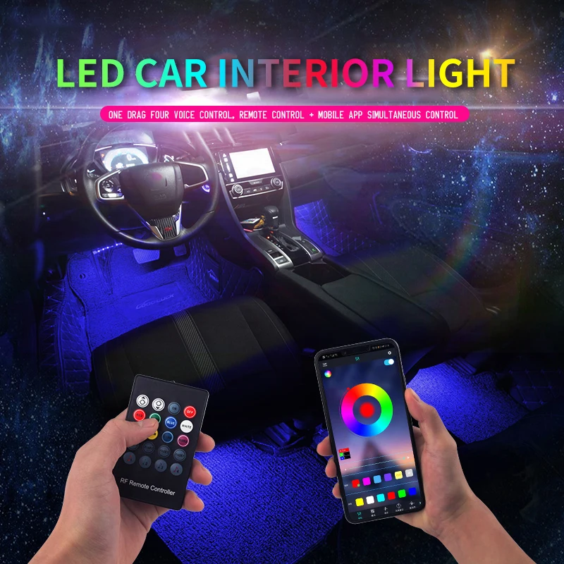 72 Led Car Foot Ambient Light With USB Cigarette Lighter Music Control App RGB Automotive Interior Decorative atmosphere Lights 72 Led Car Foot Ambient Light With USB Cigarette Lighter Music Control App RGB Automotive Interior Decorative atmosphere Lights