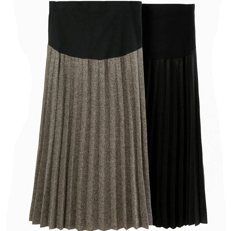 Autumn winter Maternity Fashion Dresses woolen pleated skirt Pregnant women Clothes High Waist Long Skirts