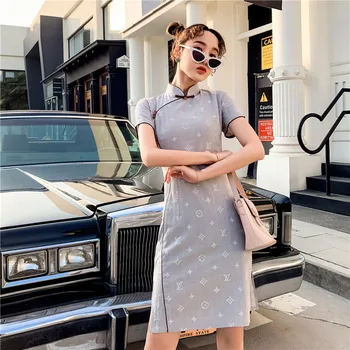 

Chinese Style Evening Party Dress Lady Elegant Qipao Cotton Mandarin Collar Large Size 3XL 4XL Cheongsam Classic Vestidos